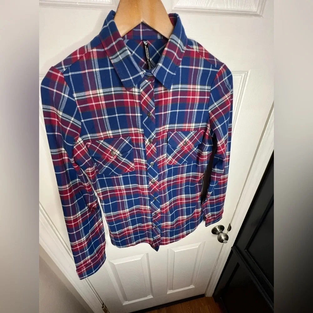 Kuhl Women’s X Small Alina Flannel Shirt Blue Plaid Long Sleeve Button Up Top XS